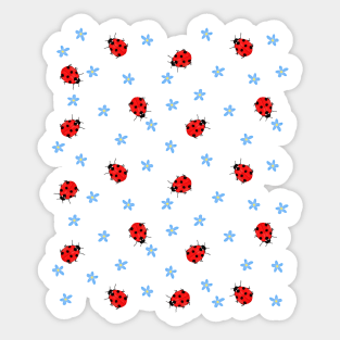 Ladybugs and Blue Flowers Pattern Sticker